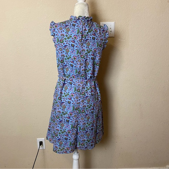 Boden Periwinkle Blue Floral Sleeveless Smocked Belted Cotton Mini Dress Size 6 - Picture 6 of 11